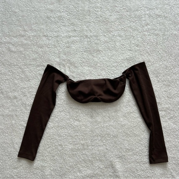 Princess Polly Becca Long Sleeve Crop Top Brown - Picture 2 of 7